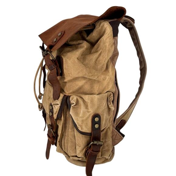 Vintage Waxed Canvas Leather Back Pack Utility Streetwear Commuter Gorpcore - Picture 6 of 16